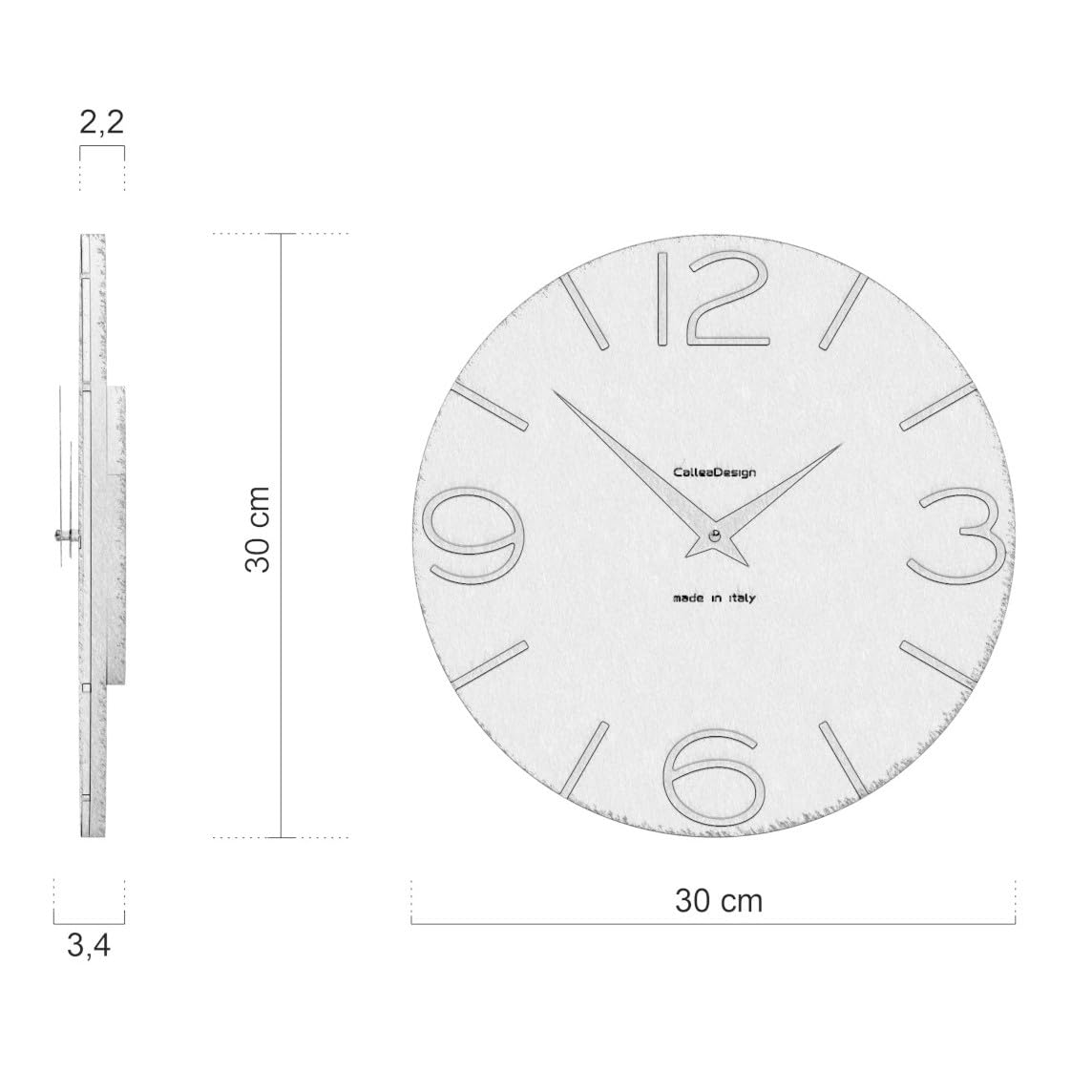 „CalleaDesign Wanduhr Smile 30 cm – handgefertigt in Italien, Milchkaffee/Leinen“