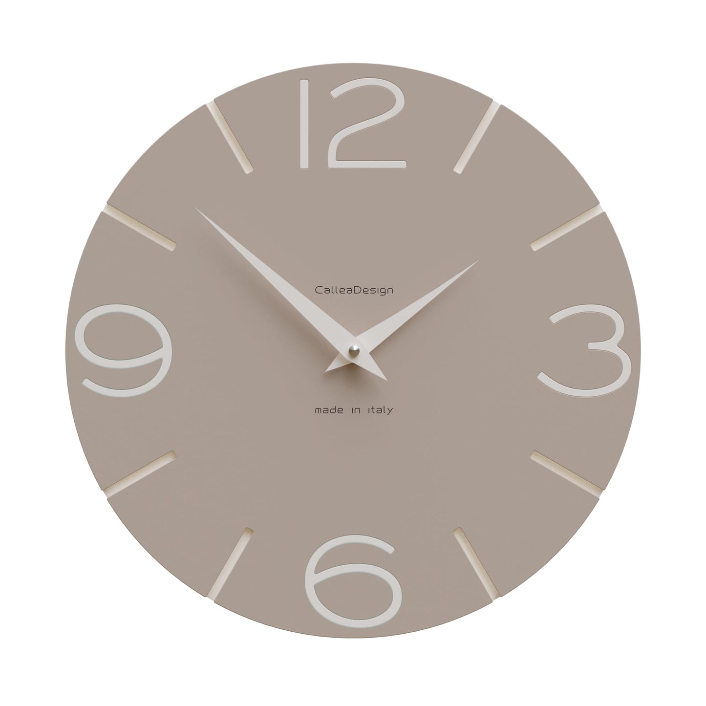 „CalleaDesign Wanduhr Smile 30 cm – handgefertigt in Italien, Milchkaffee/Leinen“