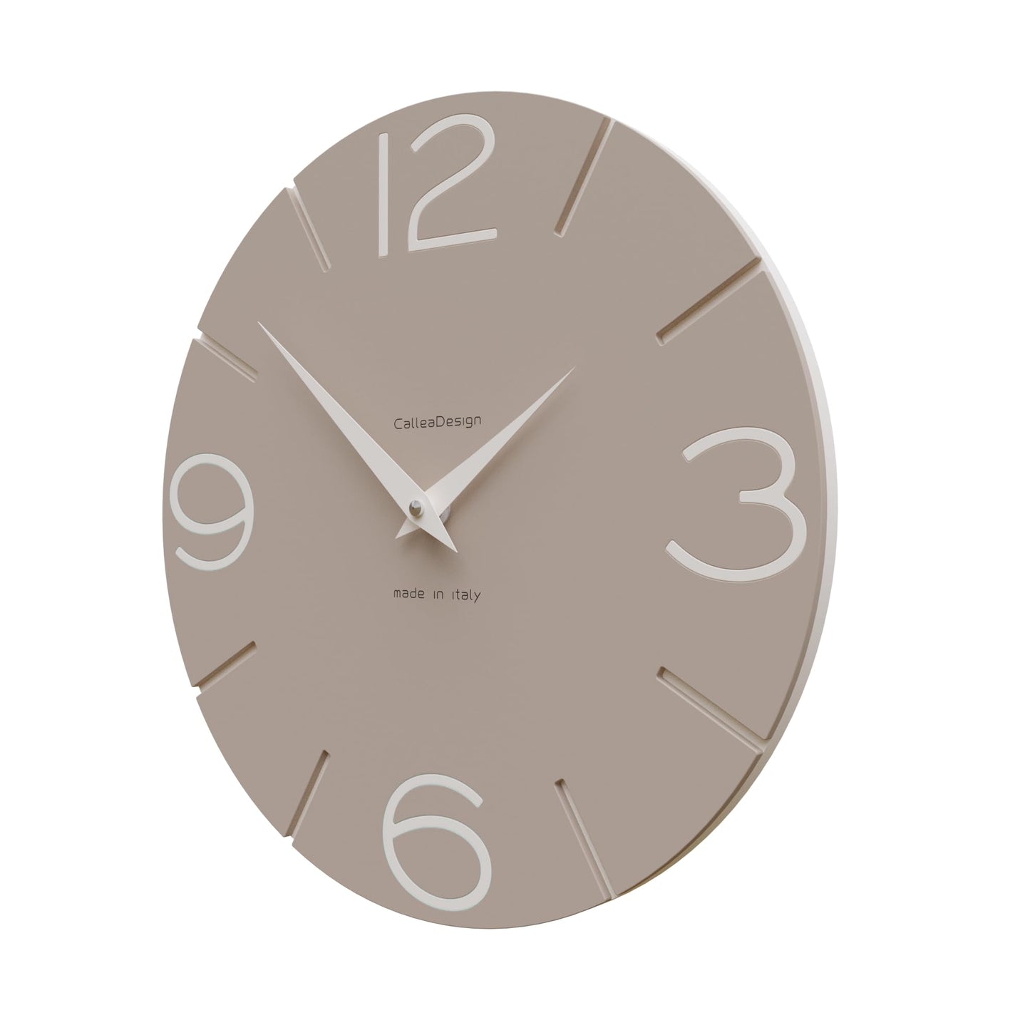 „CalleaDesign Wanduhr Smile 30 cm – handgefertigt in Italien, Milchkaffee/Leinen“
